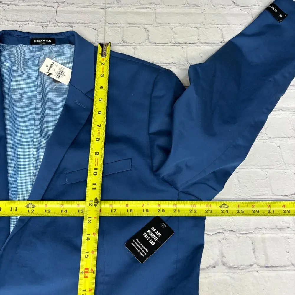 NWT Express Men Blazer Jacket Size 46L 46 Long Extra Slim Blue C085 -25